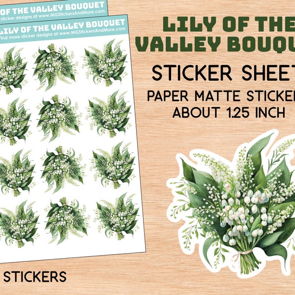 Lily of the Valley Bouquet stickers, May, spring, watercolor, paper crafting, floral, stationary, crafting, value, paper matte sticker sheet