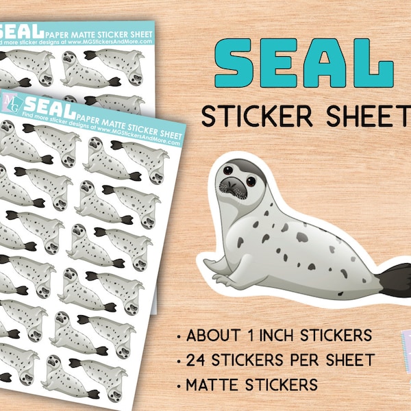 Seal sticker sheet, matte stickers, zoo, animal love, animals, stationary, for journals, planners, gifts, notebooks, travel, Arctic, seals