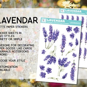 Lavender sticker sheet, lavender, flowers, stickers, purple, for crafting, stationary, journals, diaries, notebooks, card making, ephemera