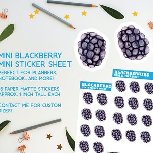 Mini Blackberry Stickers, planner, bullet journal, cute, paper, planning, mini fruit stickers, blackberries, paper stickers, small, notebook