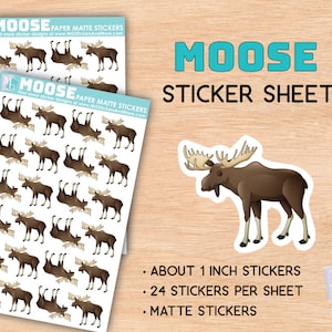 Moose sticker sheet, matte stickers, zoo, animal love, animals, stationary, for journals, planners, gifts, notebooks, travel, artic, animals