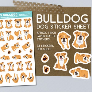 Bulldogge Cartoon Sticker, Hund, Bulldogge Sticker, Bulldogge Stationär, für Planer, Notizbücher, Journals, Einladungen, Tierheim, Hundeshow