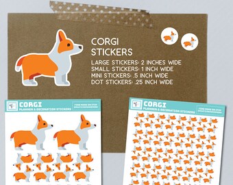 Hojas de pegatinas Corgi, tamaños variados, corgi, pegatinas de papel, perro corgi, corgi amor, corgi mascota, cuaderno, planificador, bujo, papelería, amor de perro