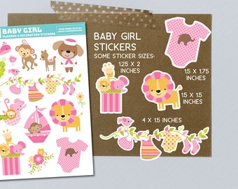 Baby girl, paper stickers, baby shower, baby lion, daughter, baby shower invite, girl pink, girl dad, baby embellishment, baby stickers