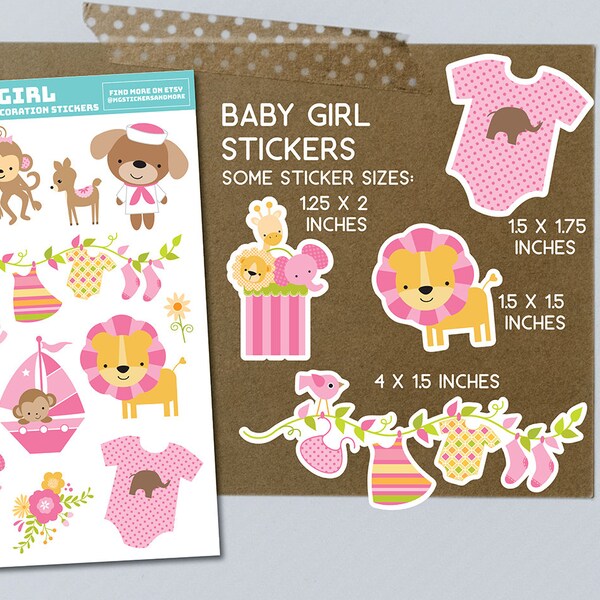 Baby girl, paper stickers, baby shower, baby lion, daughter, baby shower invite, girl pink, girl dad, baby embellishment, baby stickers