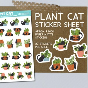 Hoja de pegatinas de gato, gatos en plantas, gatos con plantas, plantas de gato, gatos y suculentas, linda pegatina de gato, pegatinas, amor por los gatos, papelería