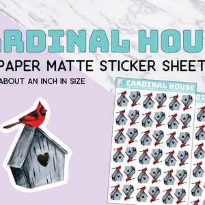 Feuille d’autocollants Cardinal House, cardinal rouge, oiseau, nid, maison, automne, hiver, gris, cœur, mignon, décor, pour la fabrication de cartes, stationnaire, observation des oiseaux