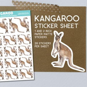Känguru Stickerbogen, Kängurus, Australien, Tiere, Zoo, Safari Sticker Collection, Basteln, Album, Papierprojekt, Aussie, Roo, Sticker