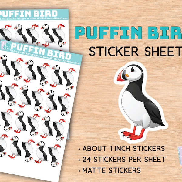 Puffin Bird sticker sheet, matte stickers, zoo, animal love, animals, stationary, for journals, planners, gifts, notebooks, travel, Arctic