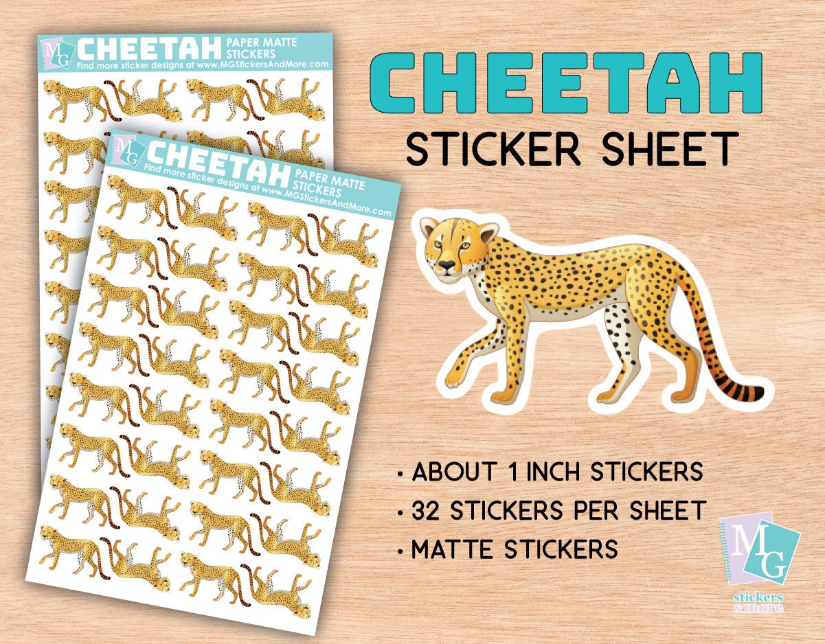 Cheetah Sticker Sheet, Matte Stickers, Zoo, Animal Love, African ...
