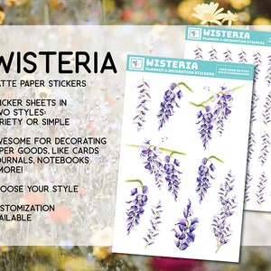 Wisteria flower sticker sheet, wisteria stickers, purple, floral, garden, small, bouquet, paper matte, stationary, garden, spring, summer