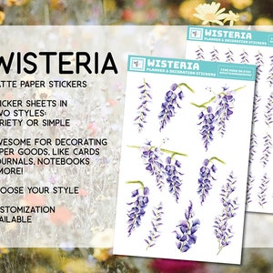 Wisteria Blumen StickerBogen, Wisteria Sticker, lila, floral, Garten, klein, Bouquet, Papier matt, Briefpapier, Garten, Frühling, Sommer