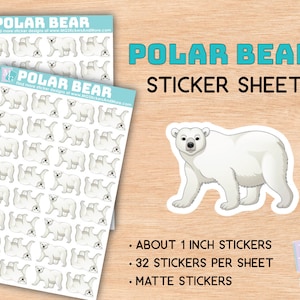 Polar Bear sticker sheet, matte stickers, zoo, animal love, animals, stationary, for journals, planners, gifts, notebooks, travel, Arctic