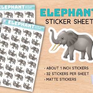 Elefant Stickerbogen, matte Sticker, Zoo, Tierliebe, afrikanische Tiere, stationär, für Journale, Planer, Notizbücher, afrikanischer Elefant