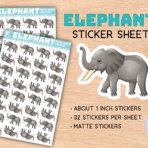 Elephant sticker sheet, matte stickers, zoo, animal love, African animals, stationary, for journals, planners, notebooks, African elephant