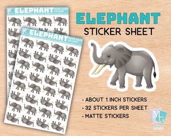 Elephant sticker sheet, matte stickers, zoo, animal love, African animals, stationary, for journals, planners, notebooks, African elephant