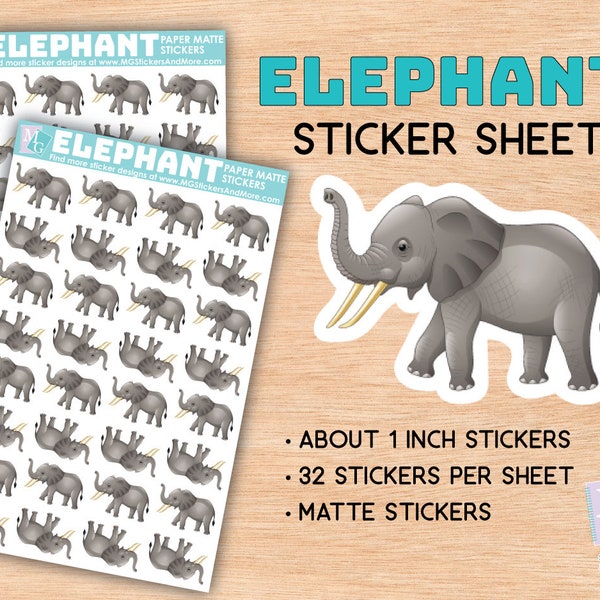 Elephant sticker sheet, matte stickers, zoo, animal love, African animals, stationary, for journals, planners, notebooks, African elephant