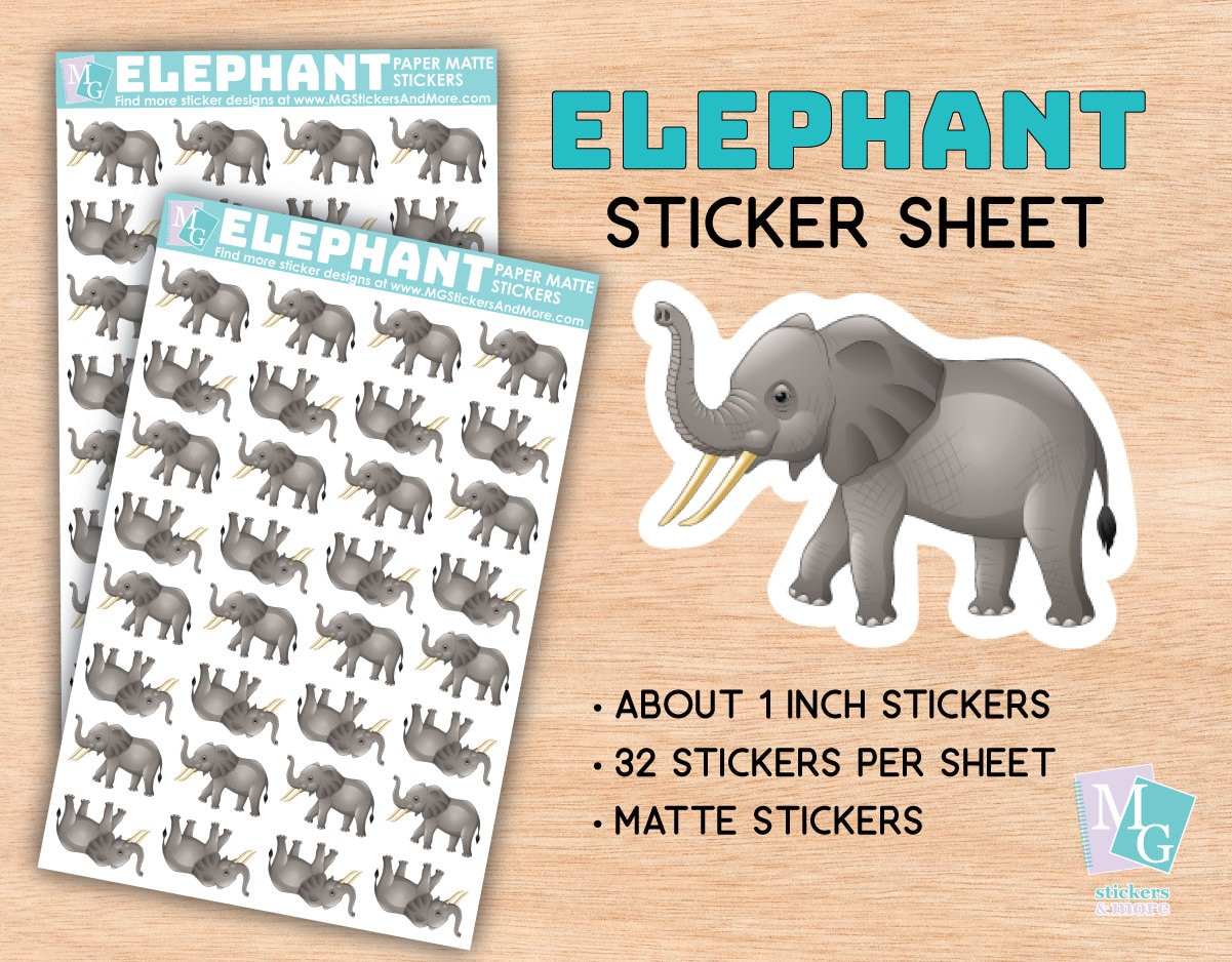Elephant Sticker Sheet Matte Stickers Zoo Animal Love - Etsy