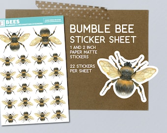Bumble Bee sticker sheet, insect, animals, zoo, crafting, album, paper project, stickers, garden, bees, bee sticker, bee stationary, vintage