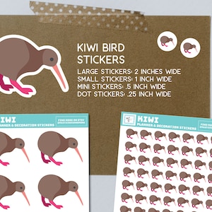 Adesivos de kiwi, pássaro kiwi, adesivos de papel, adesivos de animais, tamanhos variados, adesivos personalizados, kiwi, pássaro, Nova Zelândia, kiwi marrom, animal de zoológico
