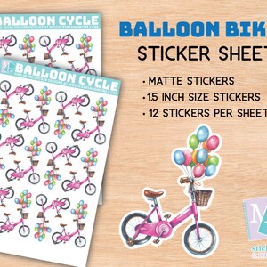 Palloncino Foglio adesivo bici, bicicletta, colori, carino, adesivi, illustrazione, per la creazione di carte, artigianato, artigianato di carta, diario, calendario, divertimento