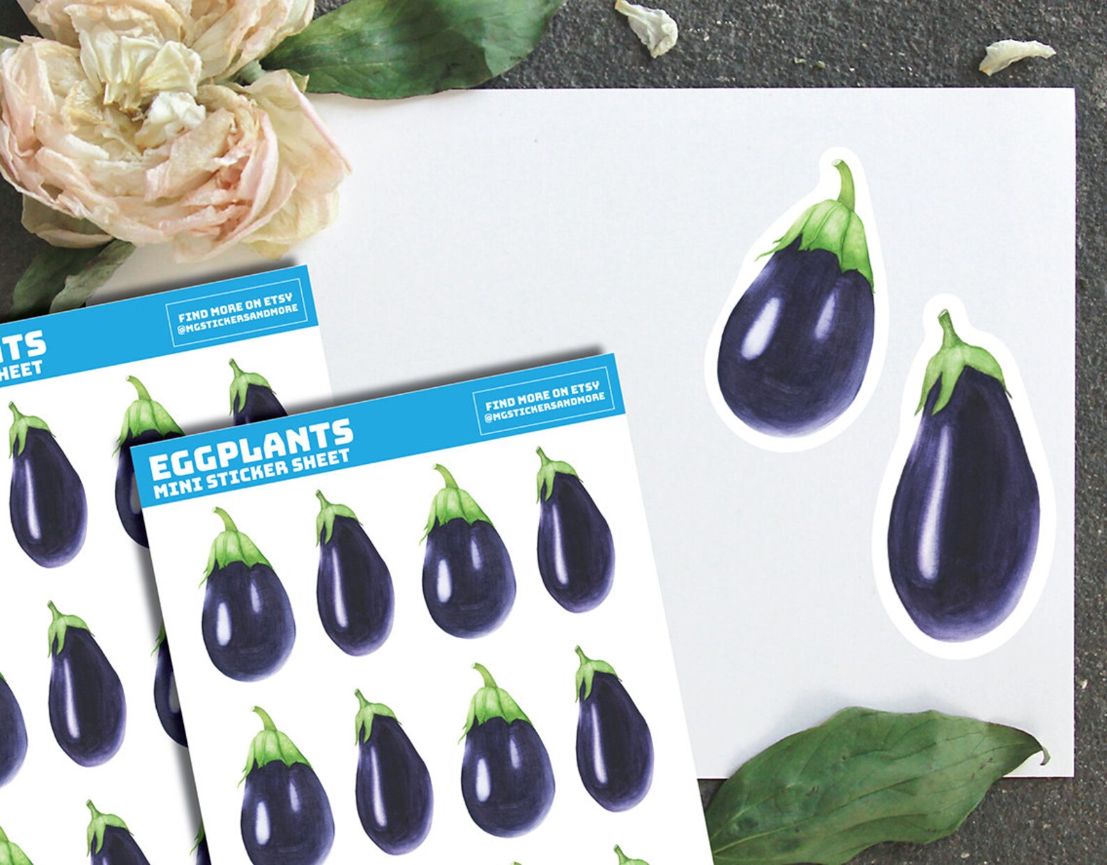 Mini Eggplant Paper Stickers Eggplant Stickers Vegetable Etsy