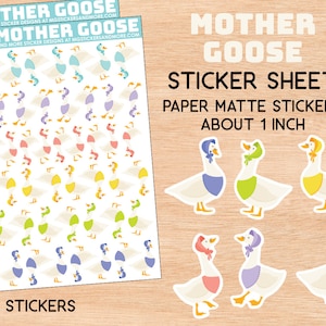 Hoja de pegatinas de Mother Goose, pegatinas de papel mate, historia, manualidades, manualidades de papel, fabricación de tarjetas, niños, dibujos animados, pastel, sombrero, bufanda, pequeño