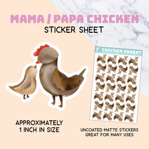 Chicken Parent stickervel, mama, papa, babyshower, voor plakboek, uitnodigingen, papierkunst, decor, feest, familie, stationair, 1 inch