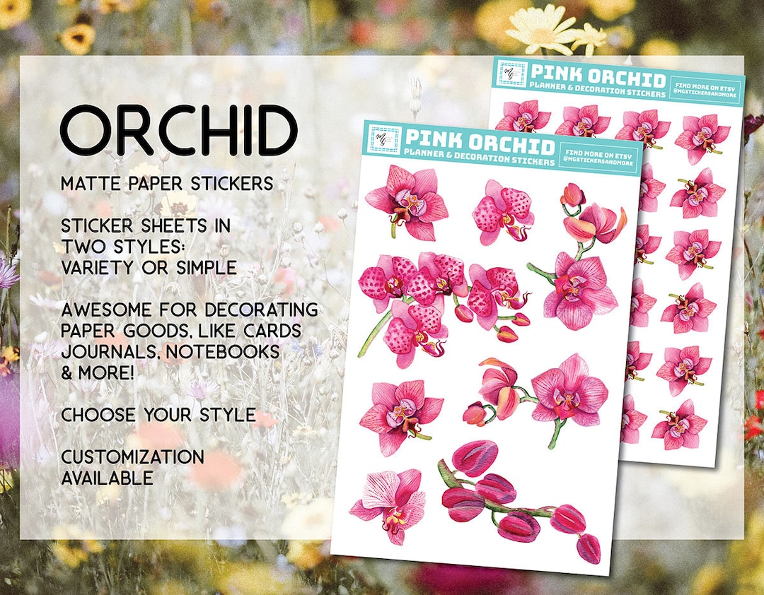 Orchid Sticker Orchid Sticker Sheet, Pink Orchids, Flowers, Garden, Orchid Branch ...