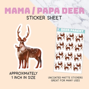 Herten ouder stickervel, mama, papa, babyshower, plakboek, uitnodigingen, papierkunst, decor, feest, 1 inch, klein, stationair, hinde, fawn