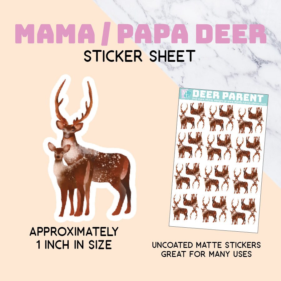 Deer Parent sticker sheet, mama, papa, baby shower, scrapbook, invitations, paper craft, decor, party, 1 inch, small, stationary, doe, fawn