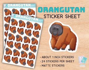 Orangutan sticker sheet, matte stickers, zoo, animal love, African animals, stationary, for journals, planners, gifts, notebooks, ape, cute