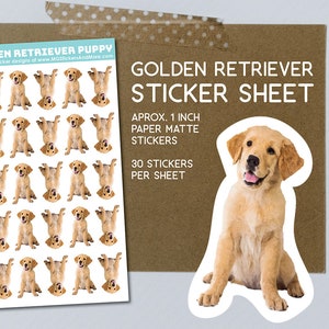Feuille d'autocollants Golden Retriever Puppy, autocollants en papier mat, chiots, stationnaire, pour cahiers, invitations, journaux, fabrication de cartes, artisanat
