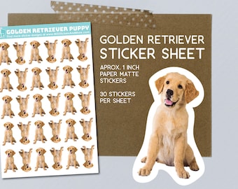 Hoja de pegatinas Golden Retriever Puppy, pegatinas de papel mate, cachorros, papelería, para cuadernos, invitaciones, diarios, fabricación de tarjetas, manualidades