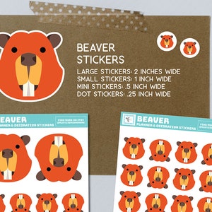 Beverstickers, bever, papierstickers, diverse formaten, bullet journal, planner, notitieboekje, bosdier, bever, rivierdier, bevers