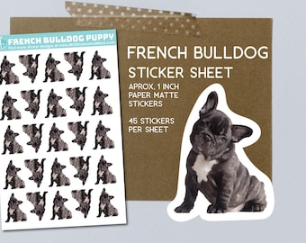 French Bulldog Puppy sticker sheet, paper matte stickers, puppies, stationary, for notebooks, invitations, journals, card making, crafts