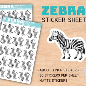 Folha de adesivos zebra, adesivos foscos, zoológico, amor animal, animais africanos, estacionário, para diários, planejadores, cadernos, safari, listras, presente