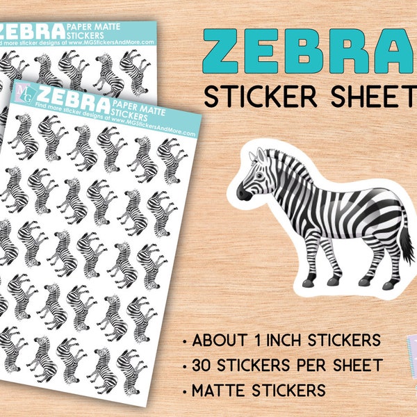 Zebra sticker sheet, matte stickers, zoo, animal love, African animals, stationary, for journals, planners, notebooks, safari, stripes, gift