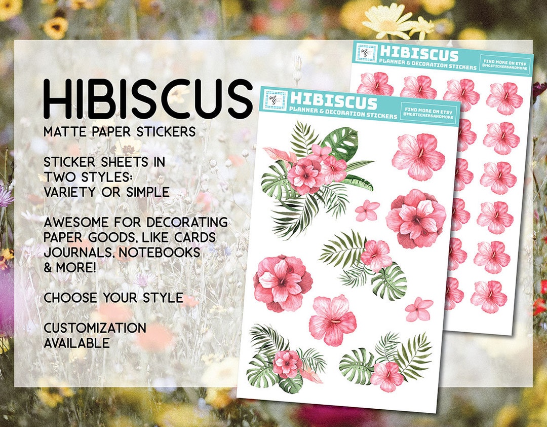 Hibuscus Sticker Hibiscus Sticker Sheet, Flower, Tropical, Stickers, Arrangement, Island ...