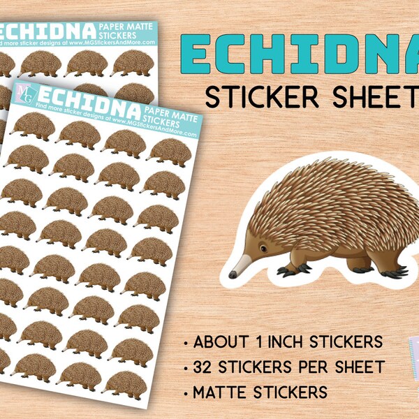 Echidna sticker sheet, matte stickers, zoo, animal love, African animals, stationary, for journals, planners, notebooks, safari, hedgehog