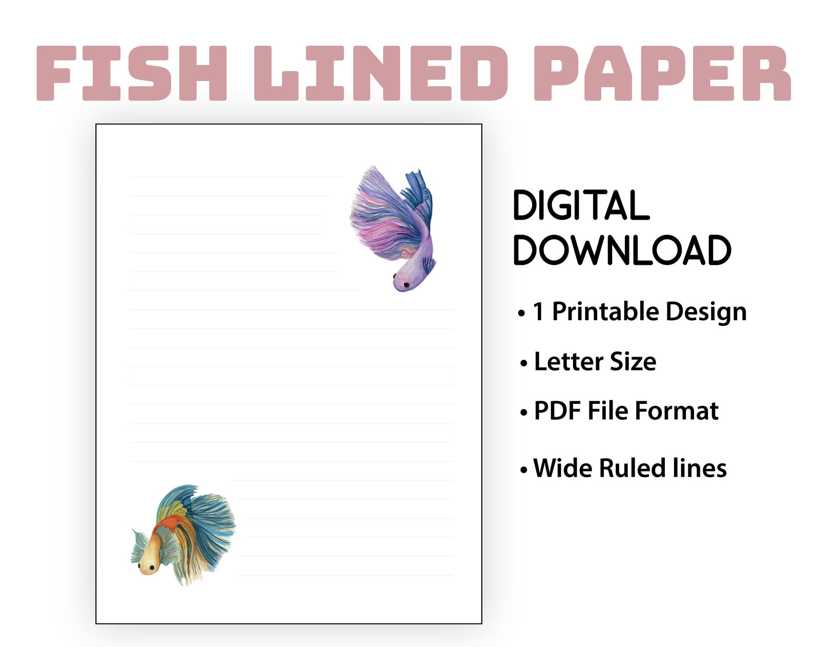 Fish Lined Paper for Letter Writing Printable Stationary - Etsy