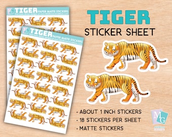 Feuille d’autocollants tigre, autocollants mats, zoo, amour des animaux, animaux, papeterie, pour journaux, agendas, cadeaux, cahiers, voyage, album, grand chat