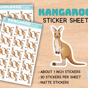 Kangaroo sticker sheet, matte stickers, zoo, animal love, African animals, stationary, for journals, planners, notebooks, safari, gift