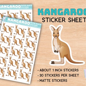 Kangoeroe stickervel, matte stickers, dierentuin, dierenliefde, Afrikaanse dieren, briefpapier, voor tijdschriften, planners, notitieboekjes, safari, cadeau