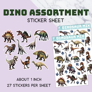Foglio adesivo Dino assortito, molte specie, adesivi opachi di carta, t rex, velociraptor, brachiosauro, per artigianato, quaderni, bambini, diario