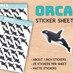 Orca sticker sheet, matte stickers, zoo, animal love, animals, stationary, for journals, planners, gifts, notebooks, travel, Arctic, whale