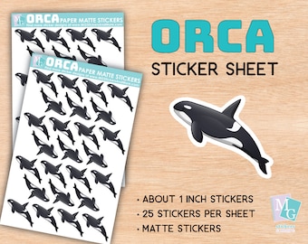 Orca sticker sheet, matte stickers, zoo, animal love, animals, stationary, for journals, planners, gifts, notebooks, travel, Arctic, whale