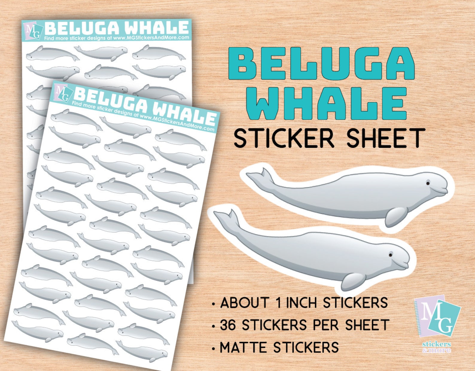 Beluga Whale Sticker Sheet, Matte Stickers, Zoo, Animal Love, Animals ...