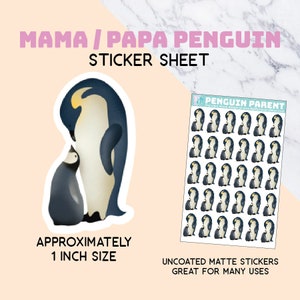 Penguin Parent stickervel, mama, papa, babyshower, plakboek, uitnodigingen, papierkunst, decor, feest, 1 inch, klein, stationair, dierentuin