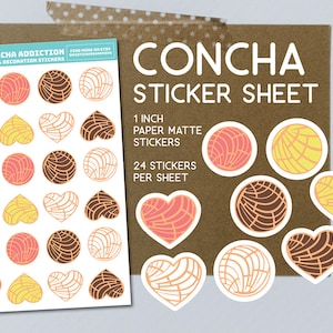 Concha sticker sheet, mexican pastries, chocolate, vanilla, sugar, strawberry, conchas mexicanas, for planners, notebooks, card making, cute